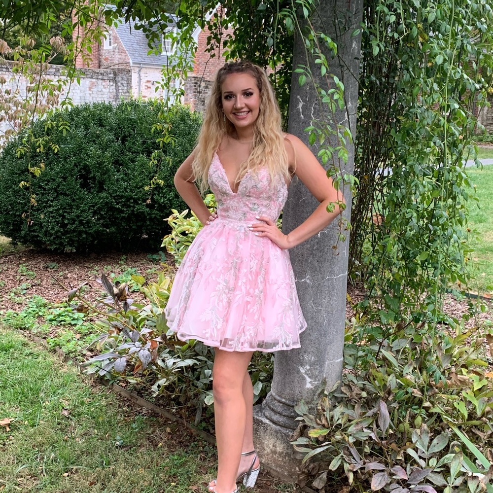 Sherri Hill pink jeweled homecoming dress